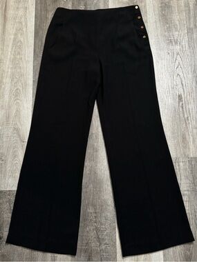 Zara Black Wide Leg Pants with Side Button Detail